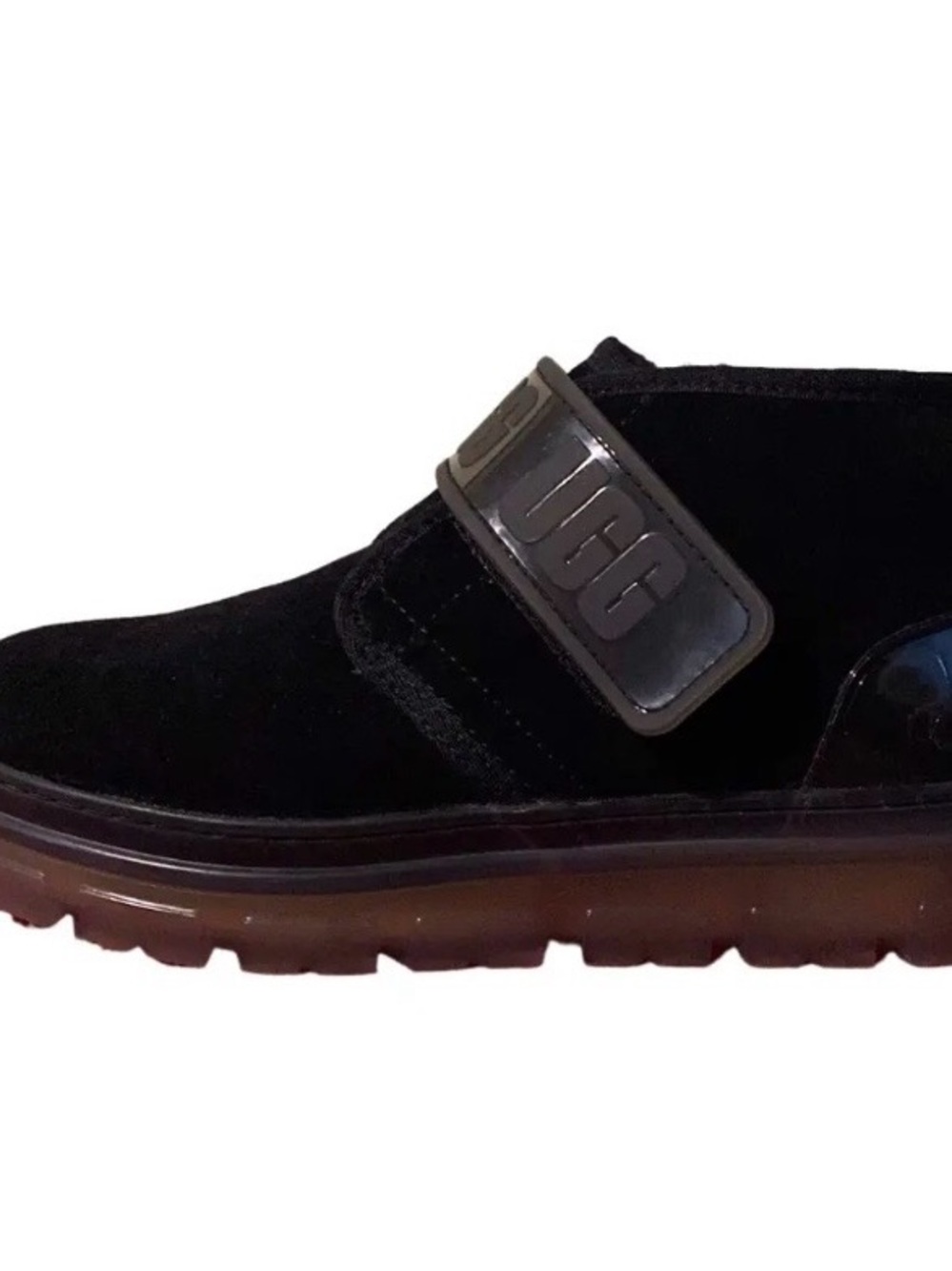 UGG Neumel Clear Black Suede Velcro Strap Ankle Boot Sz 8 NWOT